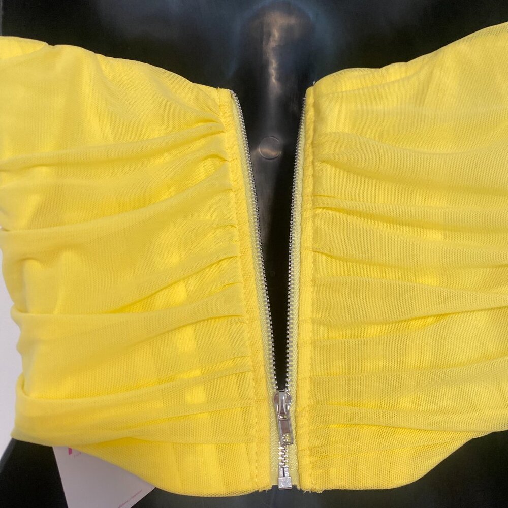 Strapless Yellow Ruched Crop Top - Picture 6 of 11